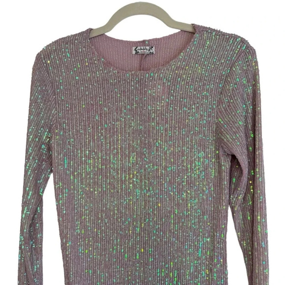 Free People Gold Rush Sequin Long Sleeve Top Neutral Multi Small NWT Glam Party - Picture 3 of 7